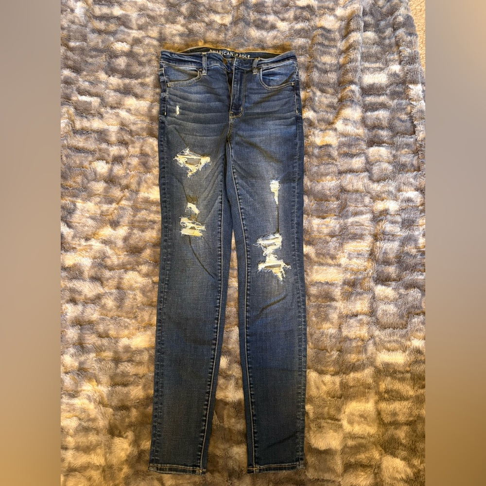 American Eagle Outfitters Dark Blue Distressed Skinny Jeans